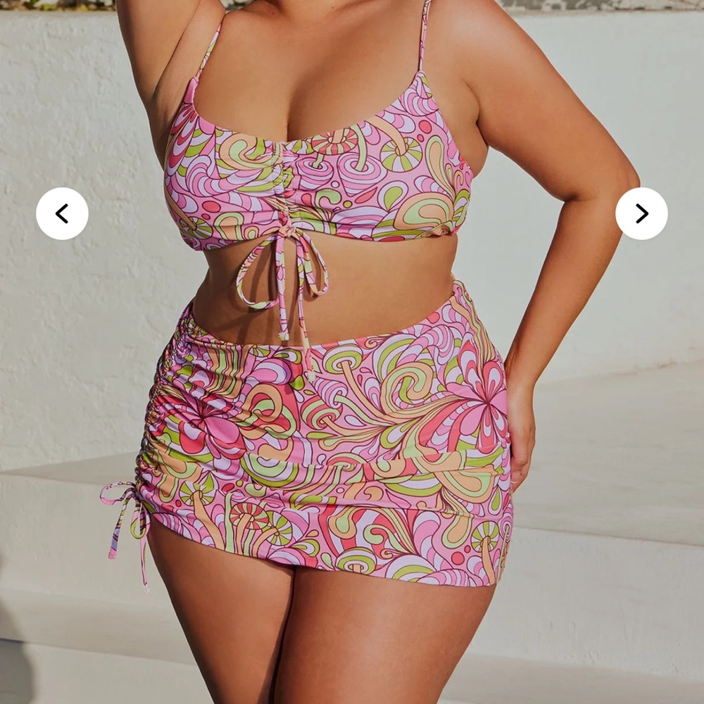 Fashion Nova Pink and Green Swirl Bikini Set